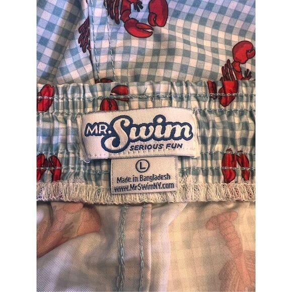 Mr. Swim Mens Large Lobster Print Gingham Swim Trunk Lined Blue vacation beach - Picture 4 of 5